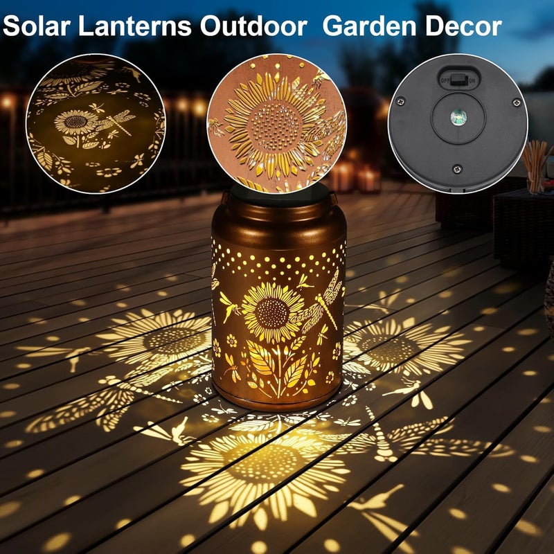 Doogarden Solar Lantern Outdoor Hanging Sunflower Lights Birthday Gifts for Women Mom Metal Garden Decor Outside Waterproof Thanksgiving LED Lanterns for Patio, Yard(Dragonfly) - Image 3